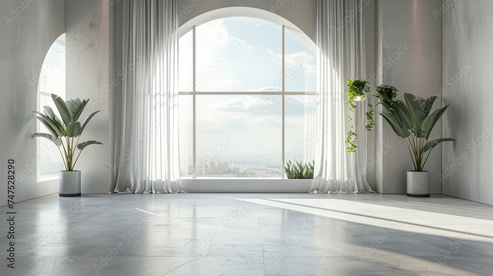 a spacious and bright room with a floor perspective, featuring an open large window adorned with curtains, inviting natural light to fill the space. a spacious and bright room with a floor perspective, featuring an open large window adorned with curtains, inviting natural light to fill the space.