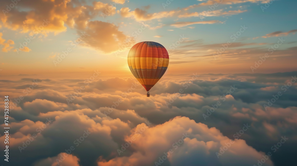 Hot air ballon under the clouds. Travel concept. Hot air ballon under the clouds. Travel concept.