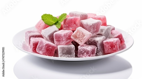 Turkish delight on authentic plate isolated on white background