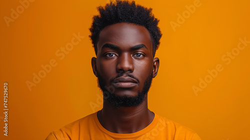 Portrait of a confused puzzled minded African American man in orange top isolated on orange background, © Clipart Collectors