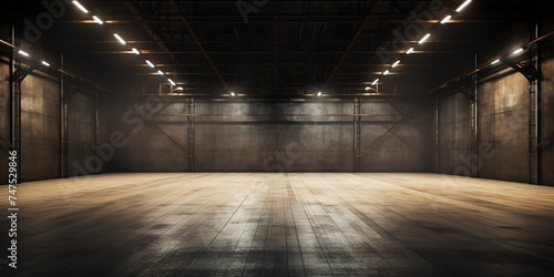 Lonely empty warehouse, Empty industrial space interior, Abandoned Industrial Interior Open Space Generative AI    © Akash