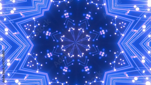 effektvolle futuristische dunkelblaue leuchtende synchrone 3D-Linien mit Verbindungspunkten, kreisrund, Mittelpunkt, techniches Design, Fraktal, Muster, Geraden, Verbindungen, Internet, System © Digital GFX