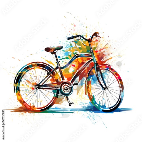 Colorful watercolor style illustration of a bicycle with vibrant splashes