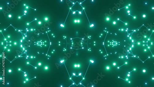 effektvolle futuristische grün leuchtende synchrone 3D-Linien mit Verbindungspunkten, techniches Design, Fraktal, Muster, Geraden, Verbindungen, Internet, System
 photo