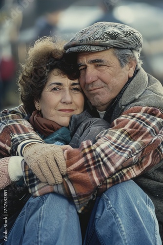 Loving Elderly Couple Hugging Outdoors © Alejandro