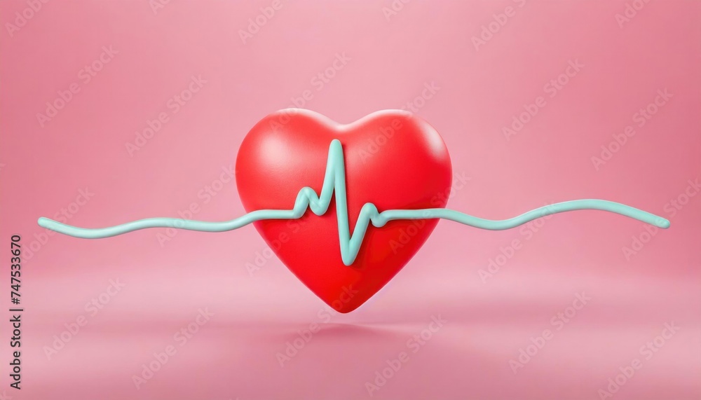 Red heart with an ECG line against a pink background, conceptual health ...