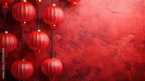 Chinese lanterns on a minimalistic red background. Lots of free space for tex...