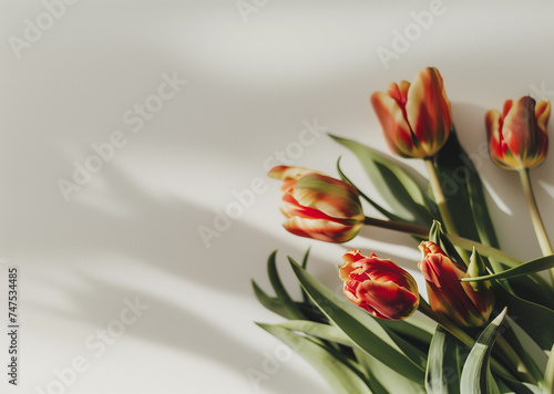 a bouquet of red tulips on a white background