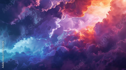 Mystic clouds in vibrant hues, ethereal atmosphere, in the style of light turquoise and dark violet