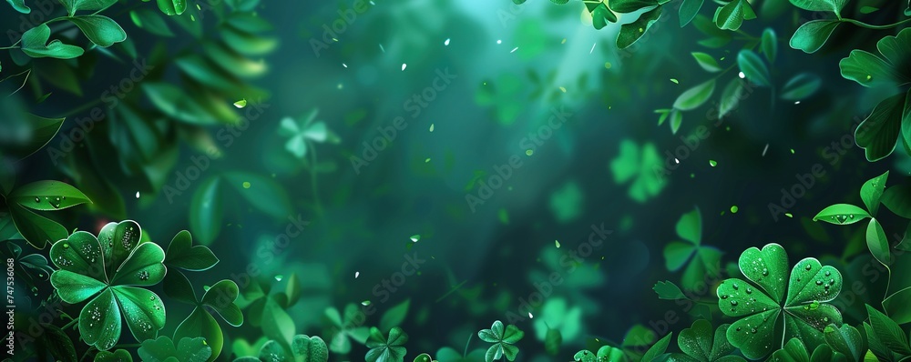 Saint Patricks day background with sprayed green clover leaves or shamrocks Saint Patricks day background with sprayed green clover leaves or shamrocks