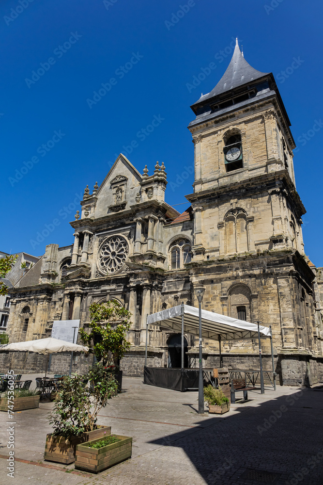 View of Saint-Remy Church. Construction of Saint-Remy Church (L'Eglise Saint-Remy de Dieppe) began in 1522. Dieppe, Seine maritime, Normandy, France.