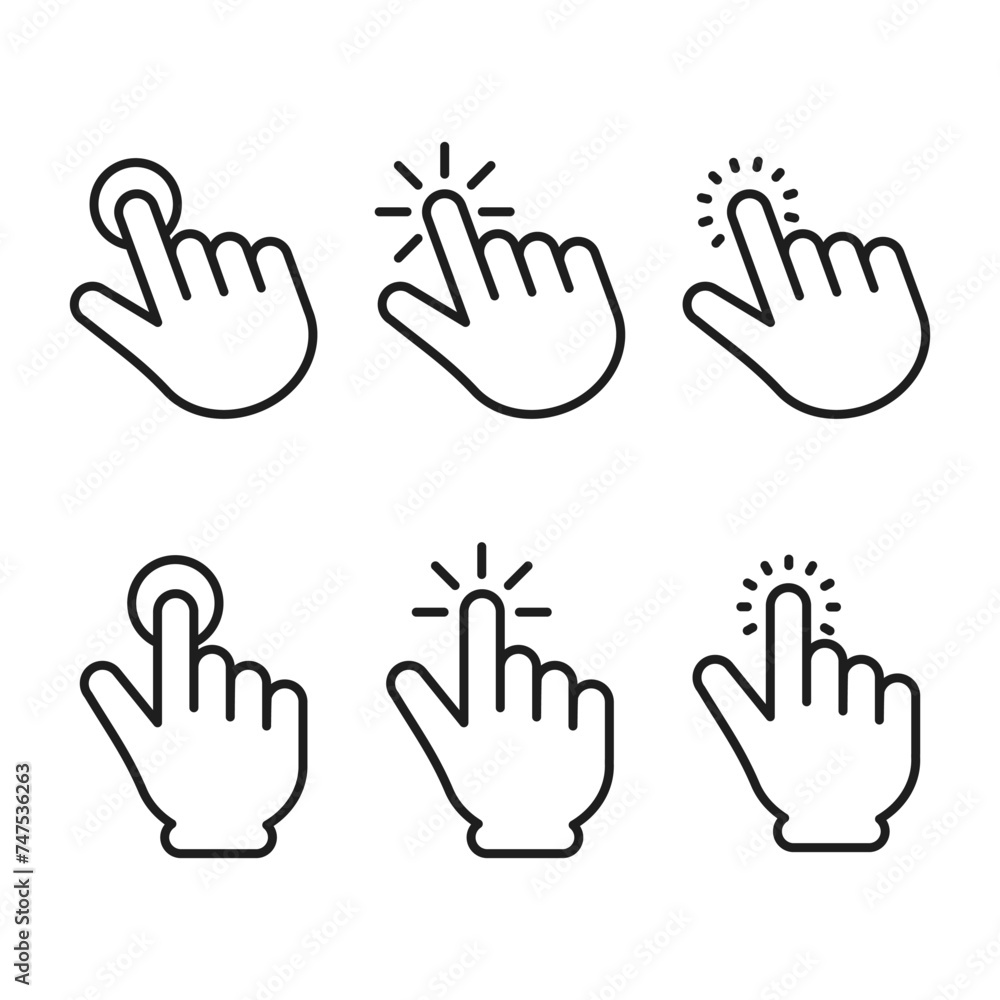 Touch or click simple line symbol, vector icon for user interface Touch or click simple line symbol, vector icon for user interface
