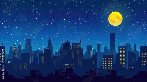 cartoon background depicting a lively night city skyline