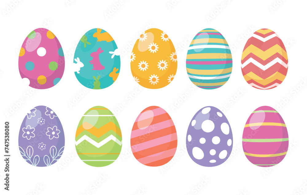 Set of Easter eggs isolated on white background. Vector illustration.