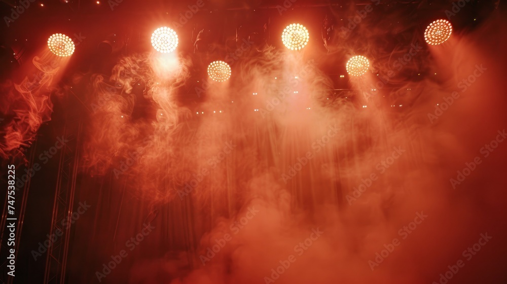 The theater comes alive as beams of light slice through the fog - obrazy, fototapety, plakaty 
