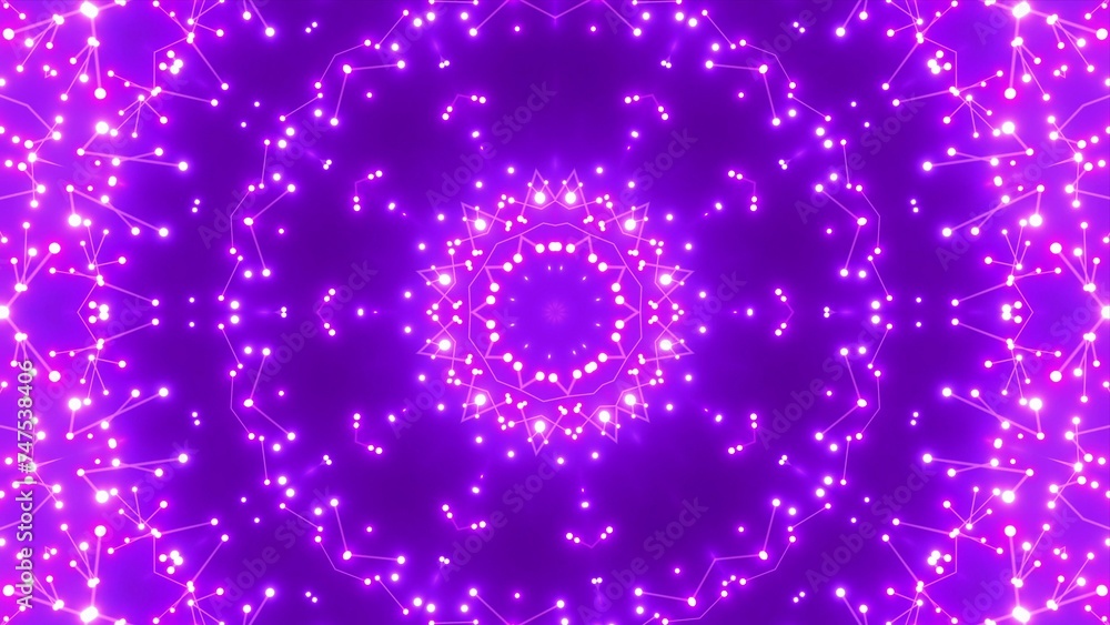 futuristische violette leuchtende kreisförmige Netzwerkverknüpfungen mit Knotenpunkten,  Fraktal, Muster, Kreis, Links, Verbindungen, KI, Internet, Server, Plexuseffekt, System, FTTH, Daten, leuchten
