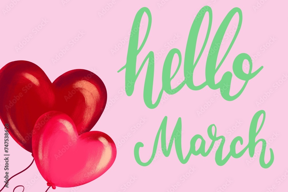 Hello March lettering message with Modern lettering. Welcome March design for cards, banners, posters. hello march hand drawn beautiful design. March - Hand drawn lettering month name Hand written.