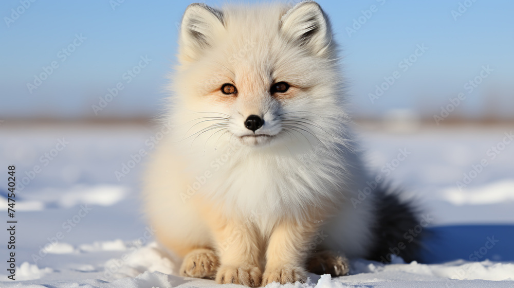 Fototapeta premium Fox on the winter forest meadow, with white snow. Red Fox hunting, Wildlife scene from Europe. Orange fur coat animal in the nature habitat.