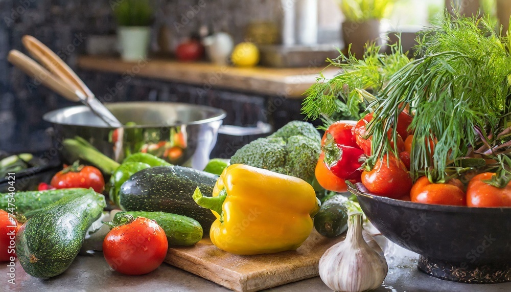 Verduras frescas en una cocina Verduras frescas en una cocina
