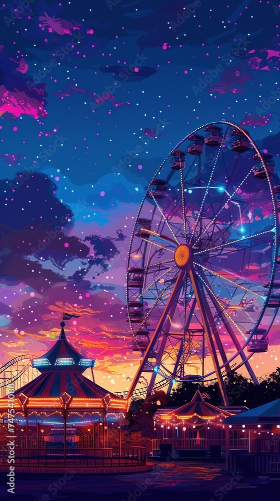 Vector background of amusement park. Poster design invitation of the ...