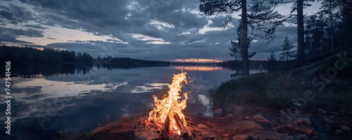 traditional finnish kokko - fire at midsumme photo