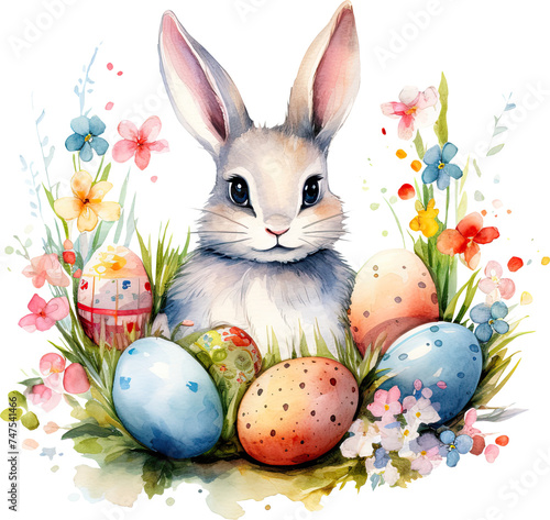 Easter illustration  rabbit  Easter eggs   watercolor illustration  decoration