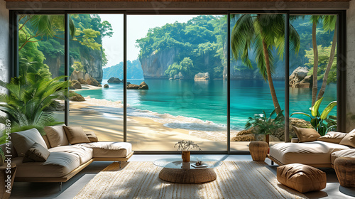 Nowoczesny pokój z widokiem na piękną plażę © DinoBlue