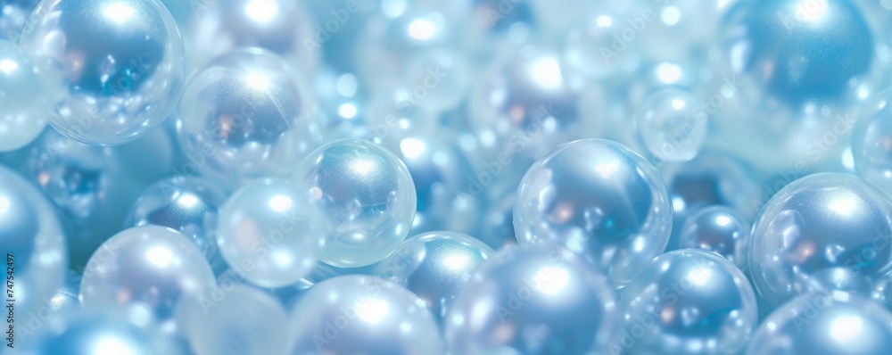 balls glossy pearl blue background.