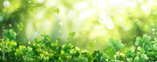 Shamrock four leaf clover background banner with copy space. Happy St. Patrick's Day