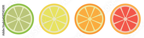 Citrus fruit icons set. Lime, lemon, orange and grapefruit slice. Collection citrus of vector icons isolated. Vector illustration