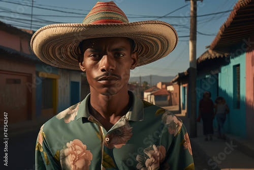 Mexican man in a traditional sombrero hat on the street