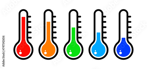 thermometers, cold, heat - vector illustration set, icon set 