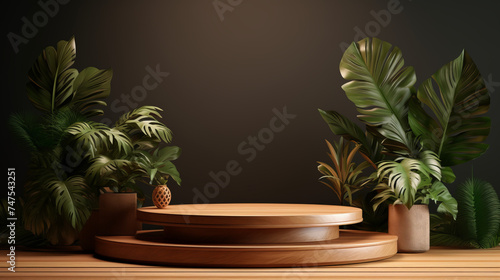 rustic Wood podium product display for product presentation