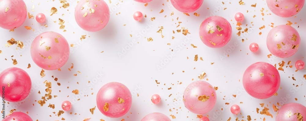 glossy pearl pink balloons with gold foil background. glossy pearl pink balloons with gold foil background.