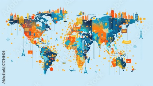 global map displaying workplace safety statistics and initiatives, emphasizing the worldwide commitment to creating safer work environments #747543404