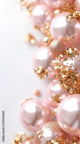 glossy pearl pink balloons with gold foil background.