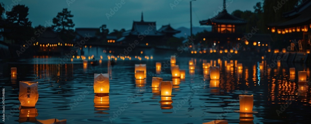 OBON FESTIVAL, JAPAN, Floating lanterns during Japan's Obon Festival