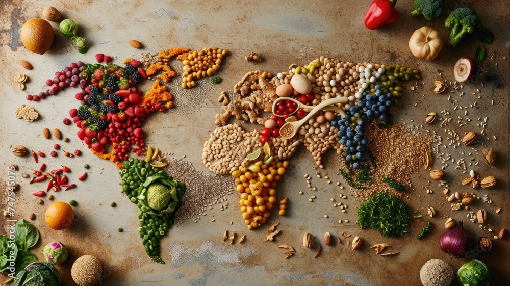 intricate world map composed of various food waste statistics, raising awareness about the global impact of food waste on Stop Food Waste Day intricate world map composed of various food waste statistics, raising awareness about the global impact of food waste on Stop Food Waste Day