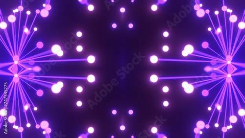 futuristische lila violett leuchtende synchrone Netzwerkverknüpfungen mit Knotenpunkten, Fraktal, Muster, Kreis, Verbindungen, KI, Internet, Server, Plexuseffekt, System, FTTH, Daten, leuchten 