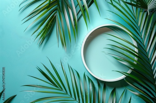 An award trophy with a white frame and a palm leaf, symbolizing achievement a...