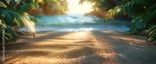a tropical scene with palm trees and sand and sand