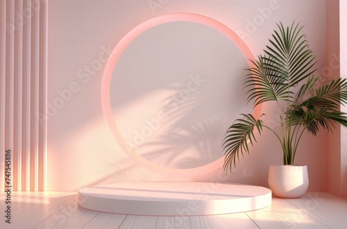 An award trophy with a white frame and a palm leaf, symbolizing achievement a...