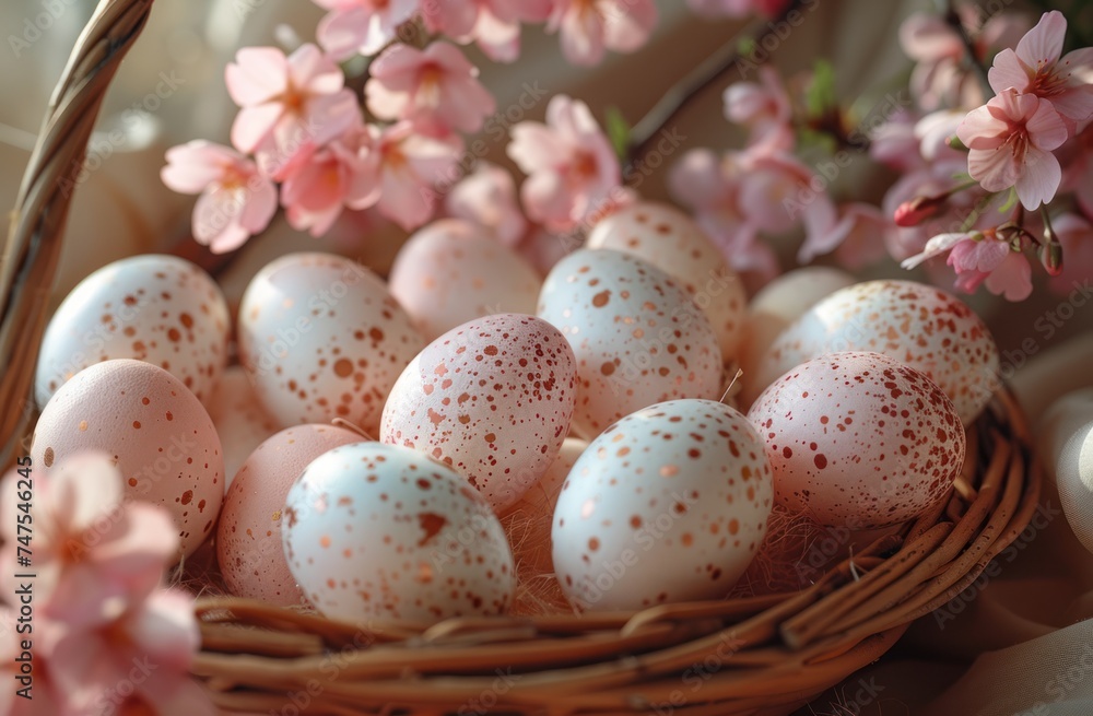 Basket Filled With Gold Eggs on Table