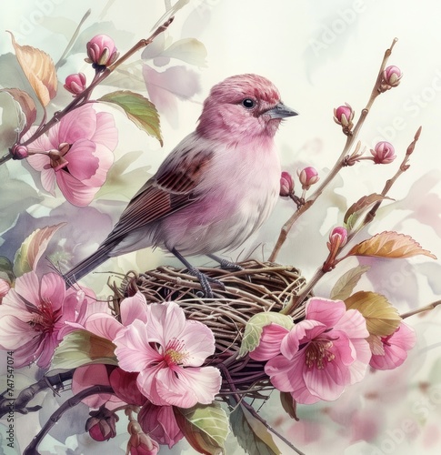 easter bird and flower in nest