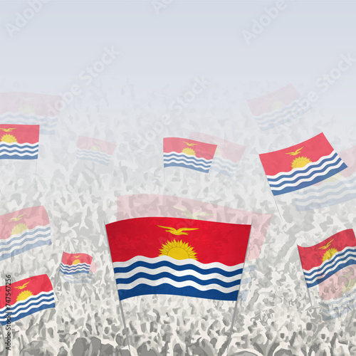 Crowd of people waving flag of Kiribati square graphic for social media and news.