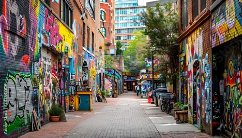 back alley colorful artistic street graffiti urban city  © Steven