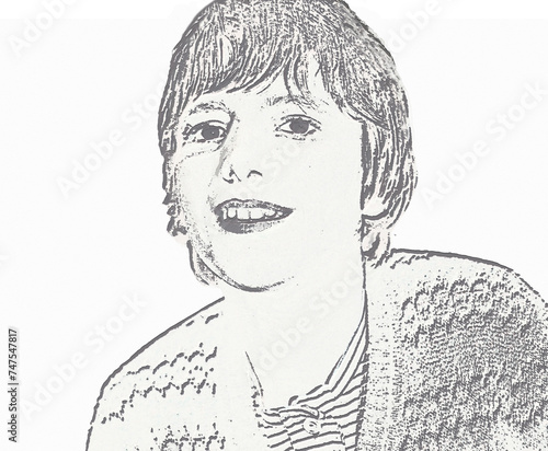 Картината върху платно Contour and relief effects for the monochrome portrait of a beautiful boy smiling