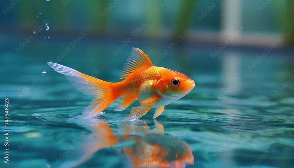 Golden Elegance: Small Goldfish Gliding Through a Pool Golden Elegance: Small Goldfish Gliding Through a Pool