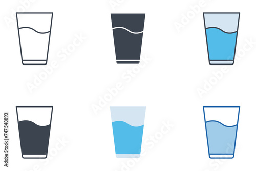 Glass Water icons with different styles. glass symbol vector illustration isolated on white background