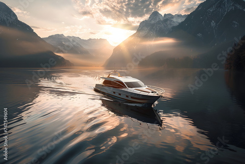 Tranquil Elegance: Exquisite Cabin Cruiser Serenity on an Exclusive Lake © maikuto